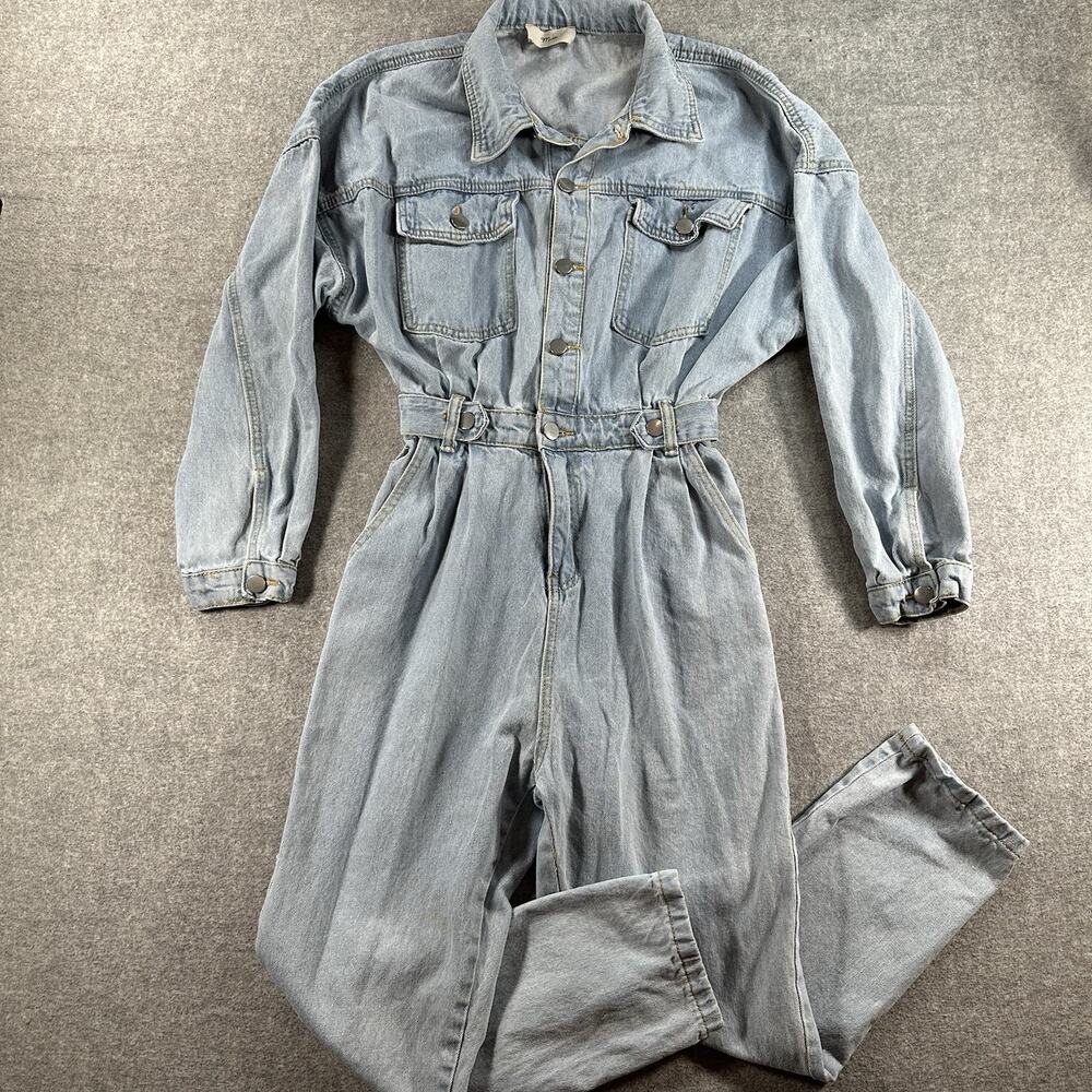 Mable Anthropologie Women’s Light Blue Denim Pant Suit Long Sleeve Button Front